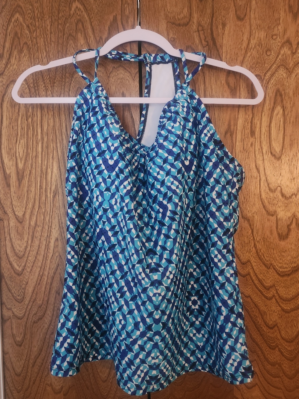 Women’s Blue Geometric Halter Swim Tankini Top